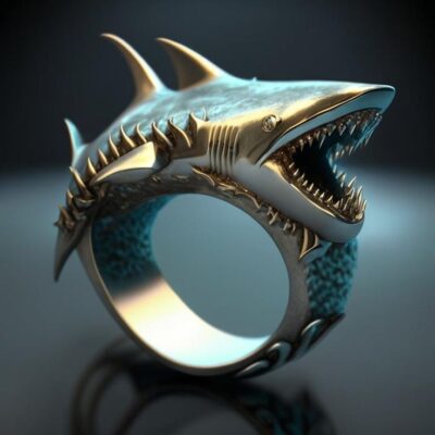 AI-designed shark ring, fantasy jewelry with marine theme