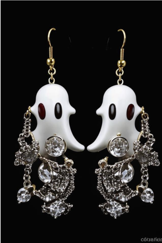 Halloween ghost earrings with crystal decorations