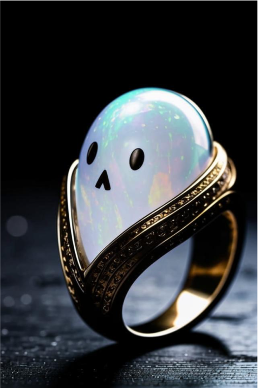 Ghost-Themed Halloween Ring with Opal Design