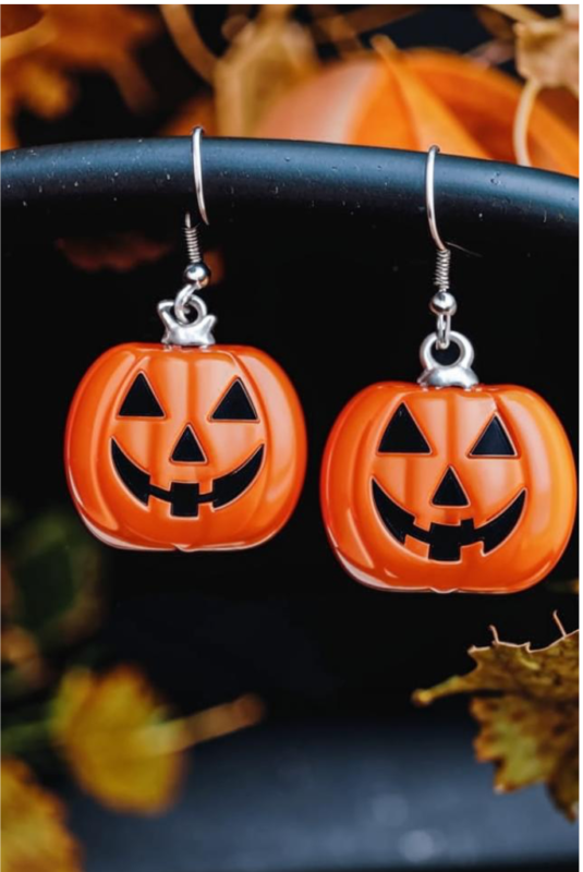 Halloween pumpkin earrings with Jack-o'-lantern design